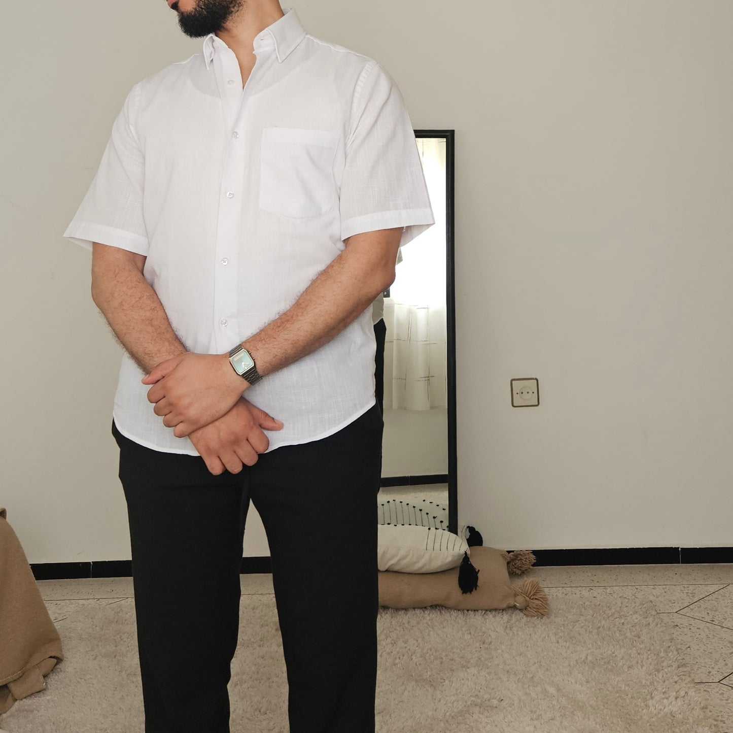 Short Sleeve Linen-Feel Shirt